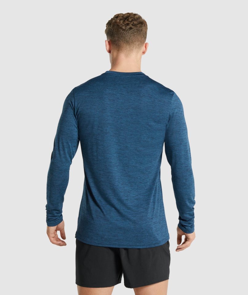 Koszulki Gymshark Arrival Marl Long Sleeve Męskie Granatowe | PL 103YAO